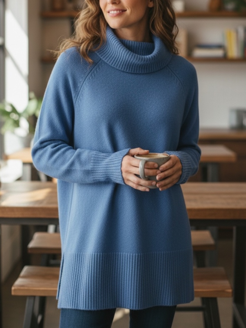 ✨Elena Wang Blue Cowl Neck Sweater - size L